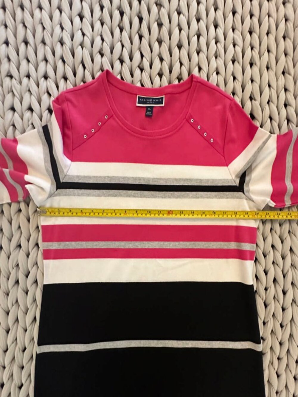 Karen Scott Sport Pink Striped 3/4 Sleeve Knit Top - Size PL - Picture 6 of 9
